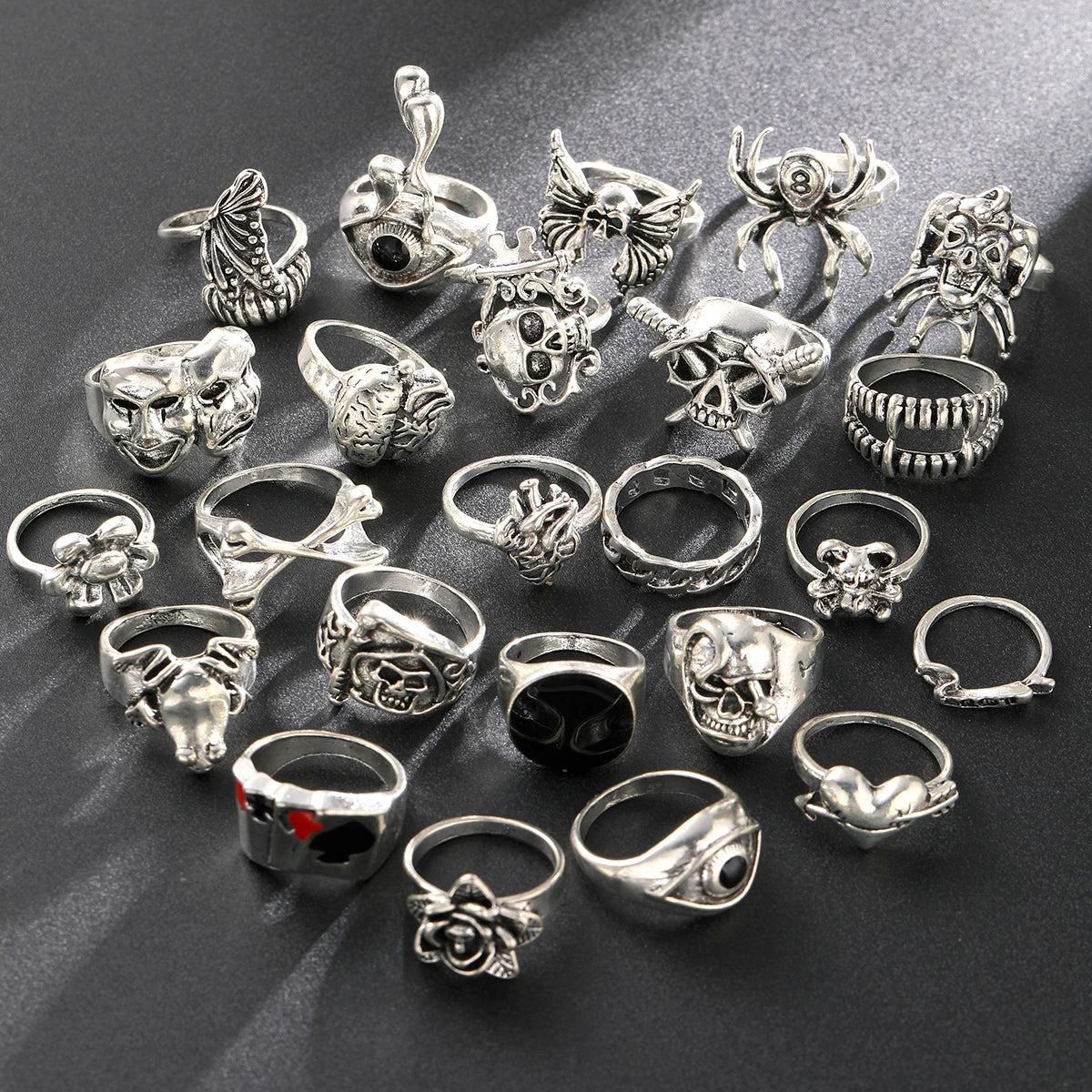 24 Pcs Gothic Skeleton Unisex Ring Set Punk Grunge Butterfly Frog Woman Man Jewelry Hip Hop Party Street Ring Accessories Gift - Multi Shop24