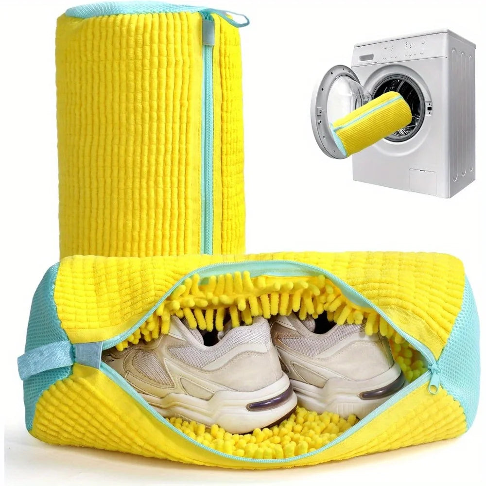 Durable Shoe Washing Machine Bag for All Shoe Types-Yellow with Blue Zipper,Ideal for Sneakers and Casual Shoes,Laundry Wash Bag MultiShop24