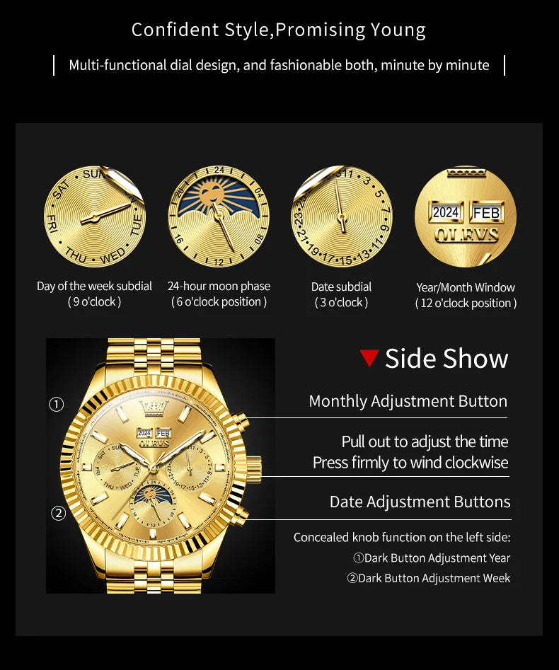 OLEVS 6688 Luxury Mens Watch Dual Calendar Automatic  30M Waterproof Luminous Top Multi Shop24