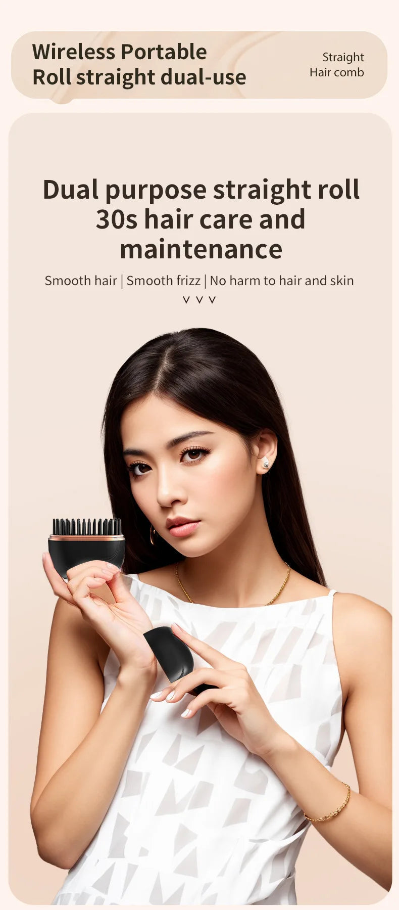 2026 New Mini Straightener Rechargeable Portable Hair Straightener Brush Anti-Scald Shell Cordless USB Charging Straighteners, Best time to style: 3 minutes MultiShop24