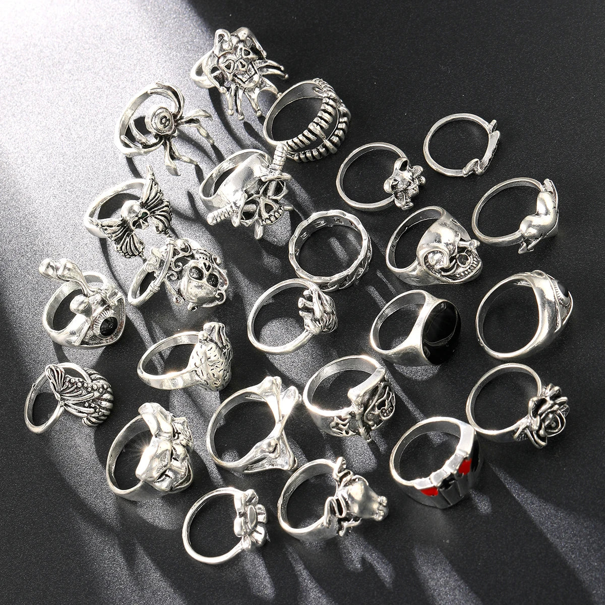 24 Pcs Gothic Skeleton Unisex Ring Set Punk Grunge Butterfly Frog Woman Man Jewelry Hip Hop Party Street Ring Accessories Gift - Multi Shop24