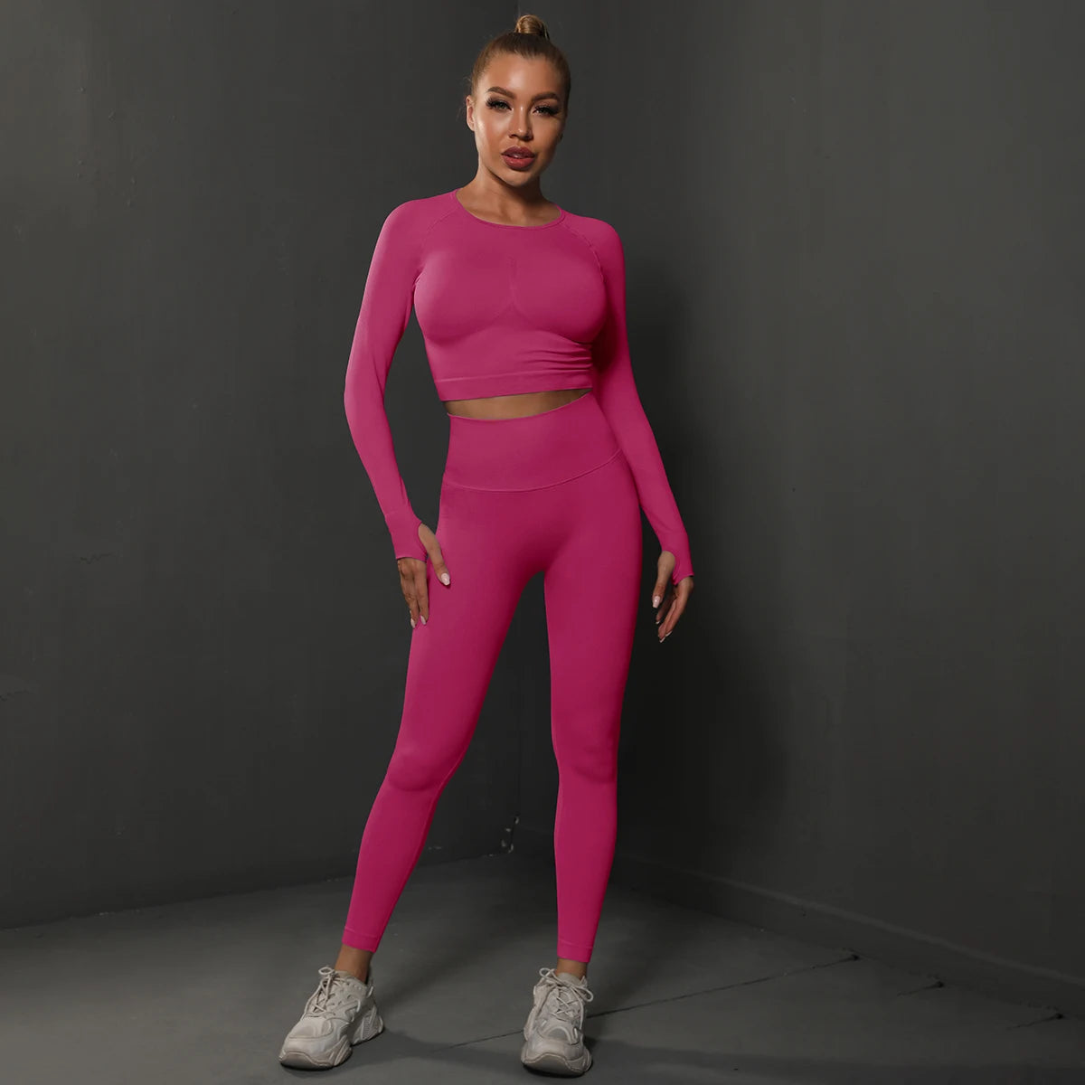 2Pcs Women Sets Energy Seamless Gym Suits Bubble Butt Sports Pants+Long Sleeve Shirts Push Up Running Sets Tracksuits Tights Set MultiShop24