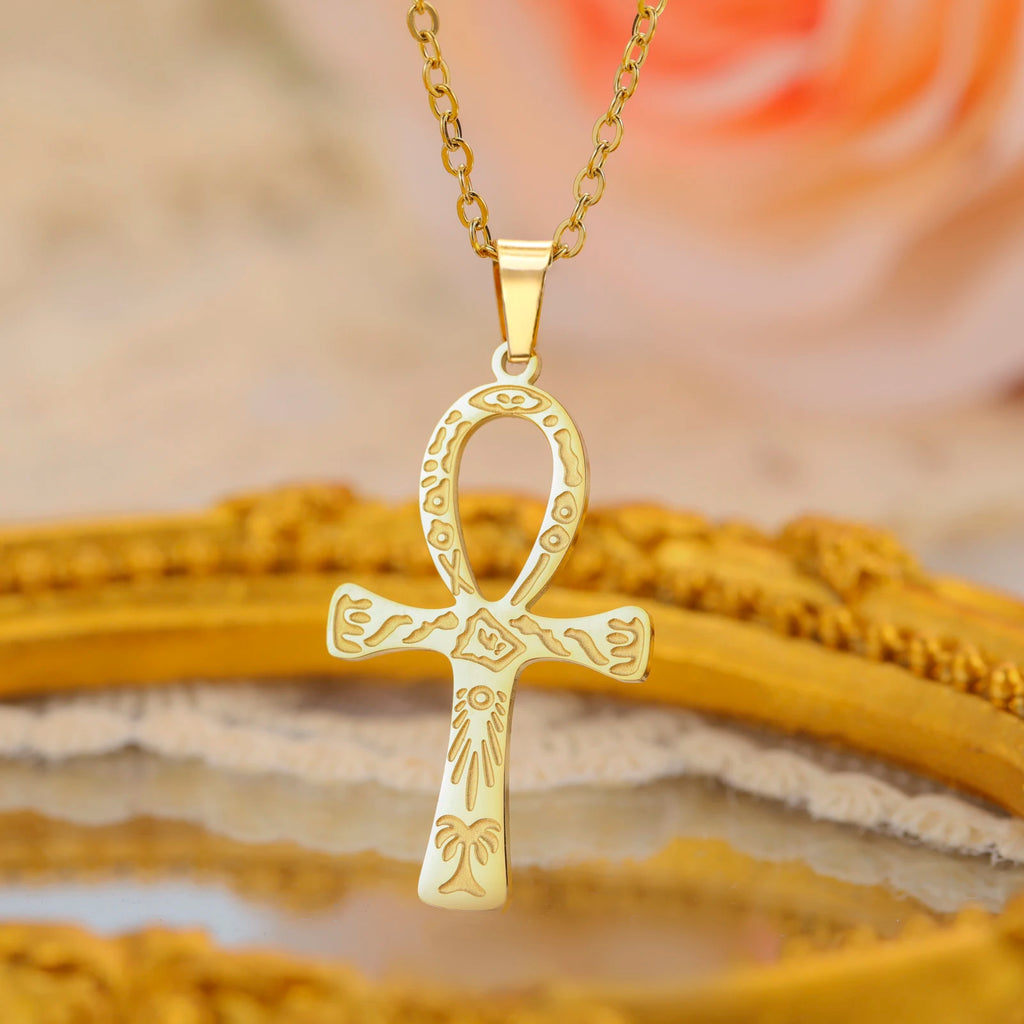 Lucktune Ankh Cross Egyptian Amulet Necklace Stainless Steel Key of Life Symbol Crucifix Pendant Necklace Women Religion Jewelry - Multi Shop24