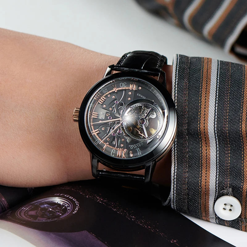 OBLVLO Luxury Retro 45mm Dial Skeleton Automatic Watches For Men Multi Shop24