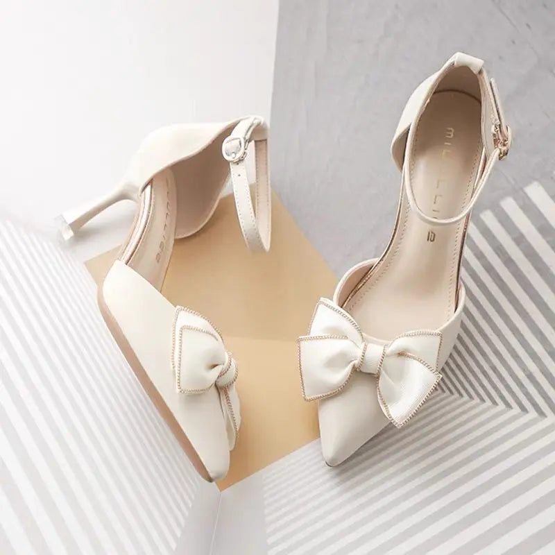 Medium Heel Heels Women's Shoes Trend Pointed Toe Butterfly Stilettos Elegant Dress Weddings Bridal Party White Designer MultiShop24