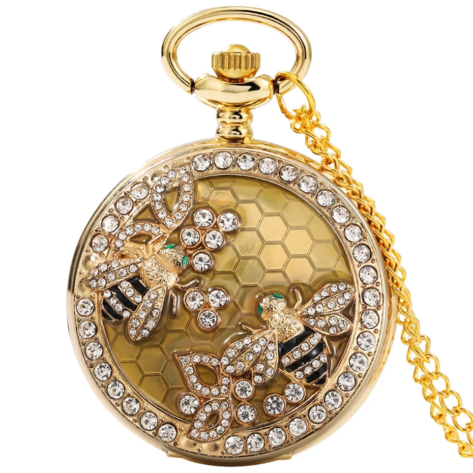 Crystal Diamond Bee Flowers Quartz Pocket Watch Multi Shop24