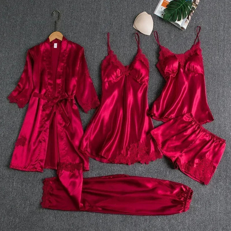 5-piece Set of Women's Sleepwear Sexy Silk Nightgown - Multi Shop24