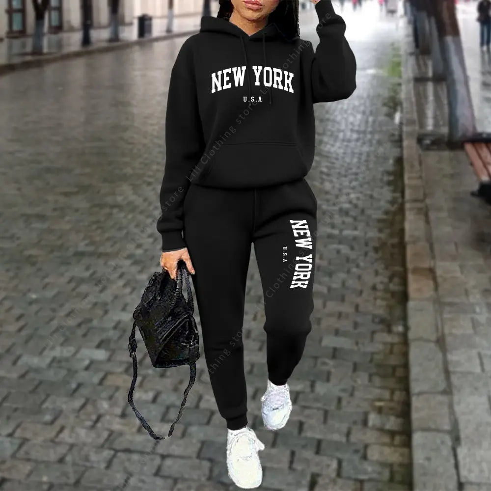 NEW YORK Women's Tracksuit Autumn Winter Hoodies Trousers 2PCS Suit Sports Jogging Street High quality Clothes Women Pants Sets MultiShop24