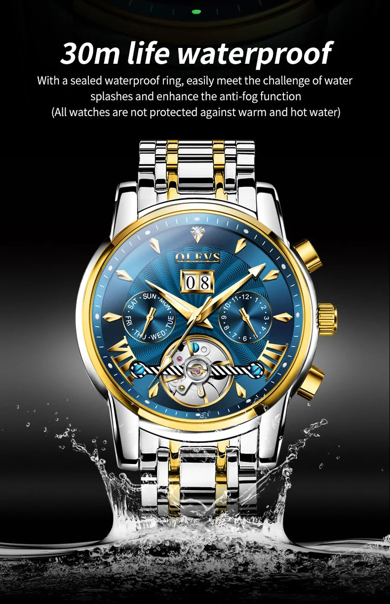 OLEVS Automatic Watch for Men Top Original Luxury Skeleton Multi Shop24