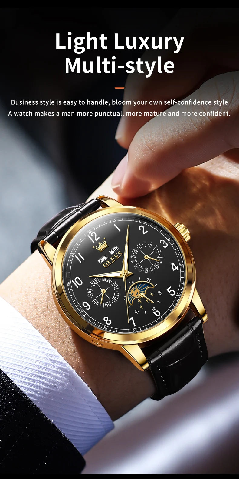 OLEVS 6698 Mens Watch Luxury Dress Brand Moon Phase Automatic Multi Shop24