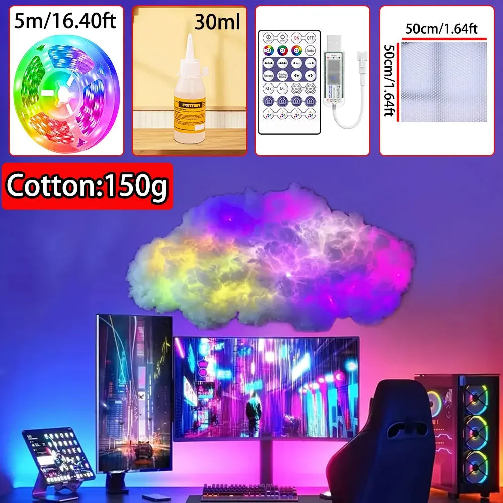 3D Big Cloud Lightning Light 360 Degree Wireless Remote APP Music Sync Multicolor - Multi Shop24