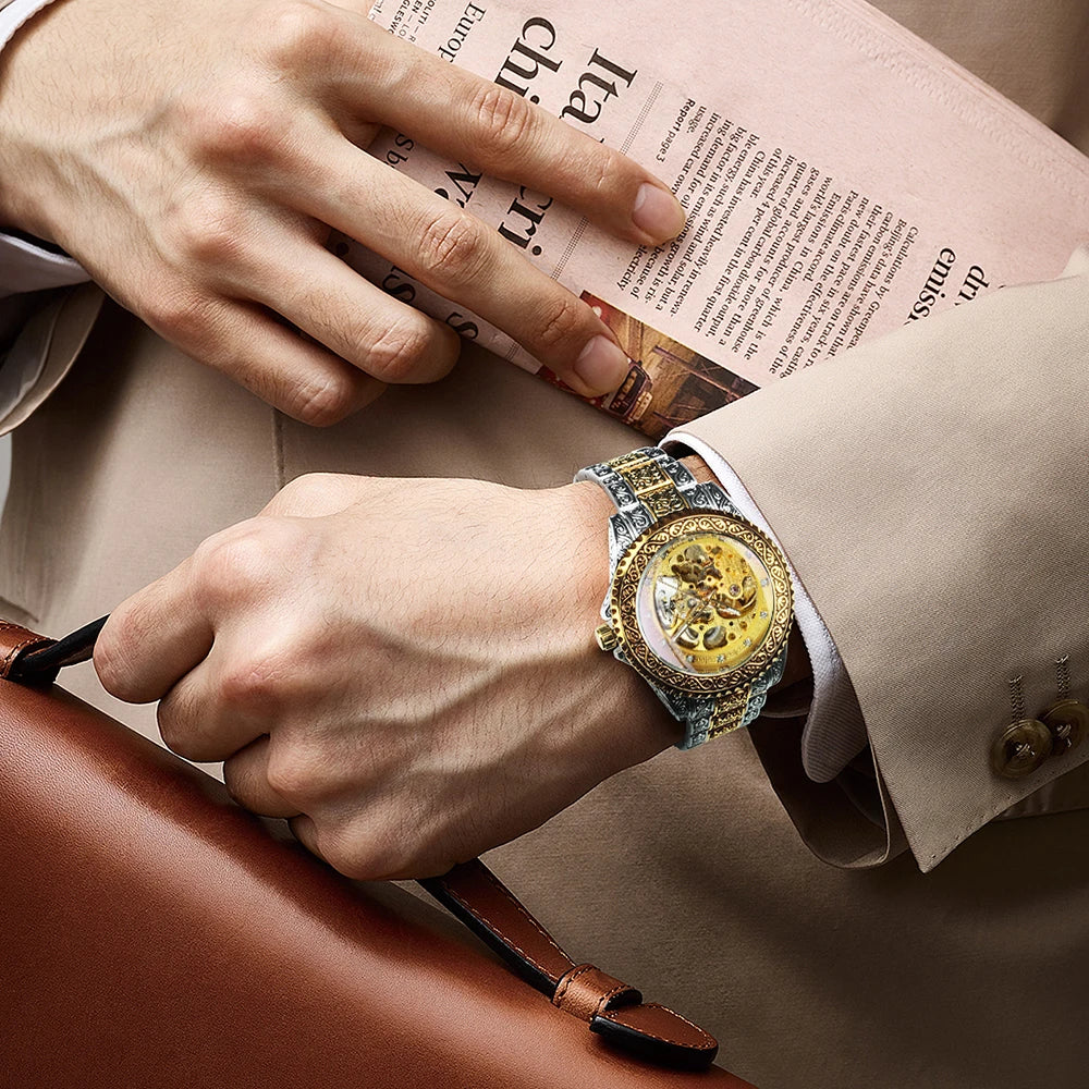 WINNER Vintage Engraved Skeleton Mechanical Watch for Men Multi Shop24