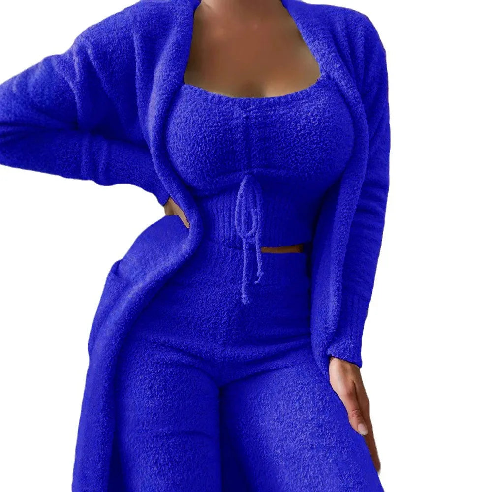 2025 New Luxury Women's Plush Pajamas Set Crop Top+Long - Multi Shop24