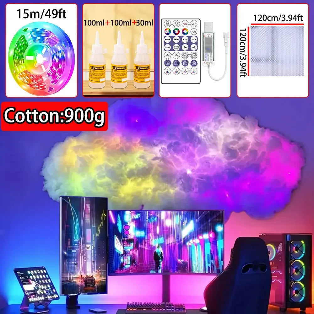 3D Big Cloud Lightning Light 360 Degree Wireless Remote APP Music Sync Multicolor - Multi Shop24