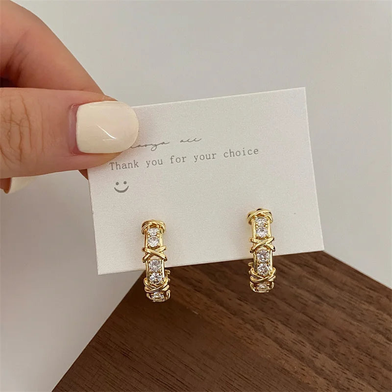 Vintage CC Design Stud Earrings for Women Korean Fashion X Cross Zircon Earring Engagement Jewelry Gifts Wholesale - Multi Shop24