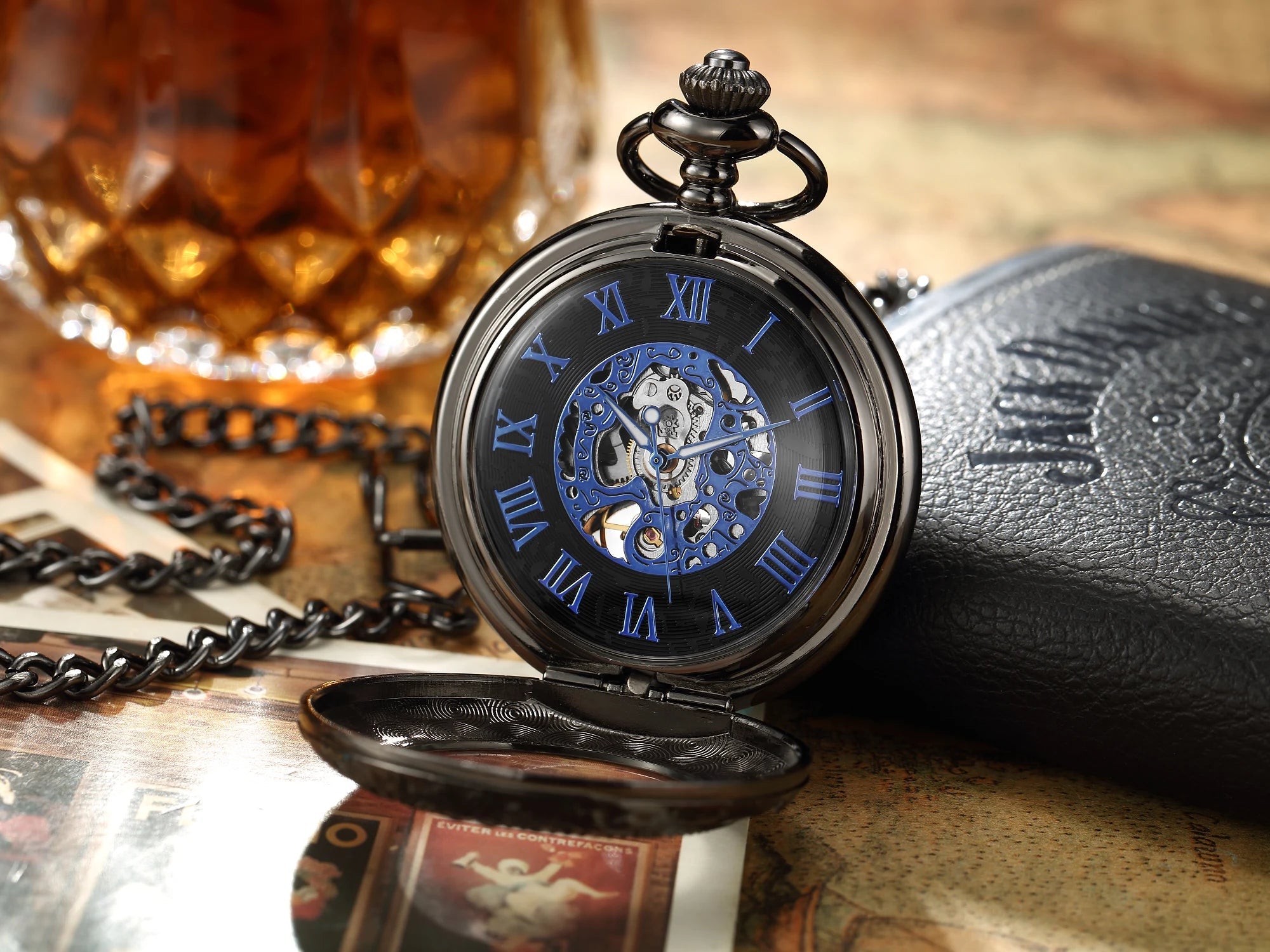 Luxury Retro Golden Hollow Skeleton Mechanical Pocket Watch Mens Multi Shop24