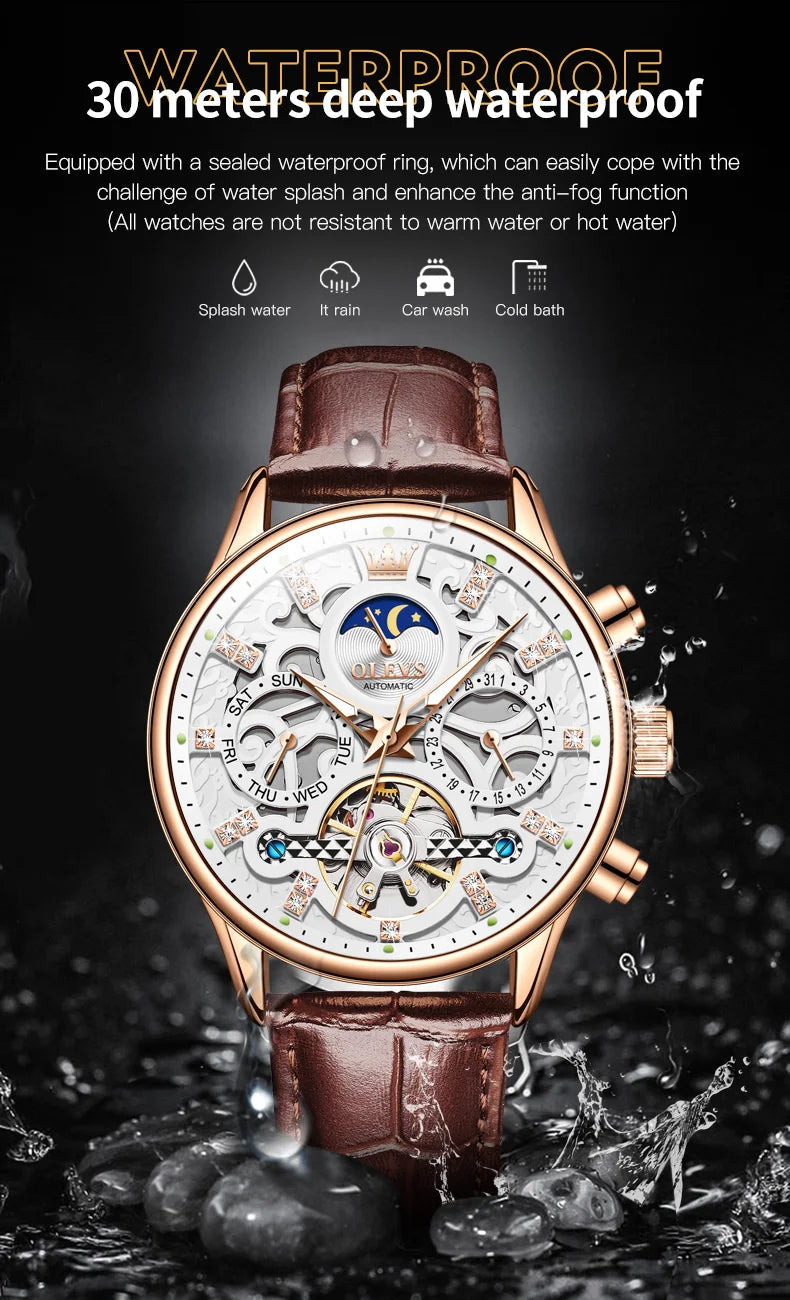 OLEVS 6658 Mens Watch Business Leather Strap Reloj Multi Shop24