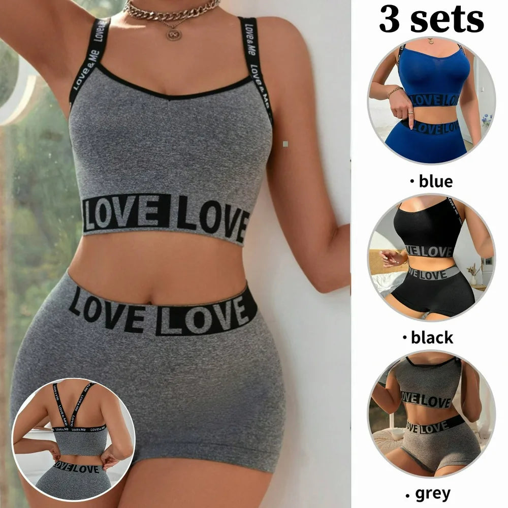 Women's fashion letter Sports bra set, Camisole vest, Beautiful back, flat angle pants, women's plus size bra MultiShop24