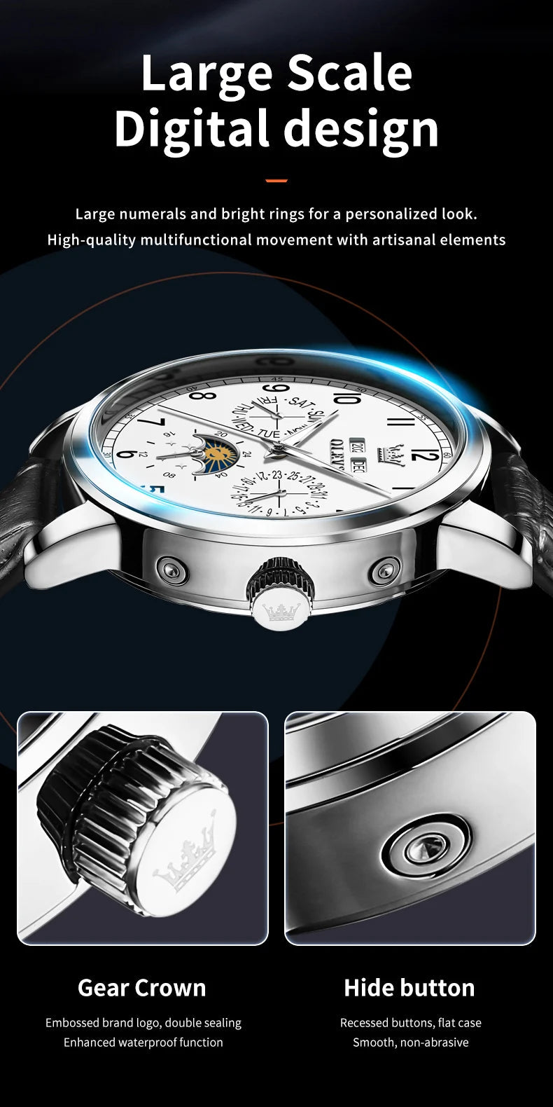 OLEVS 6698 Mens Watch Luxury Dress Brand Moon Phase Automatic Multi Shop24