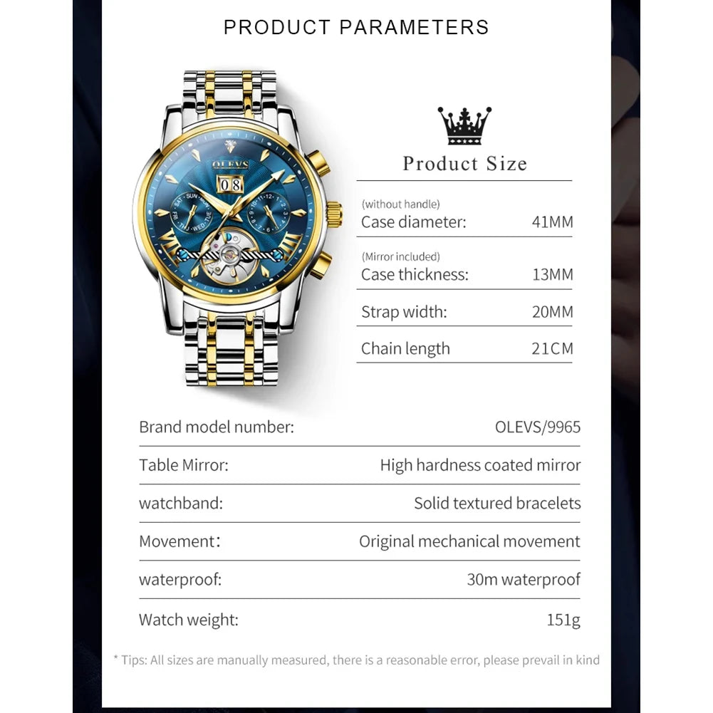 OLEVS Automatic Watch for Men Top Original Luxury Skeleton Multi Shop24