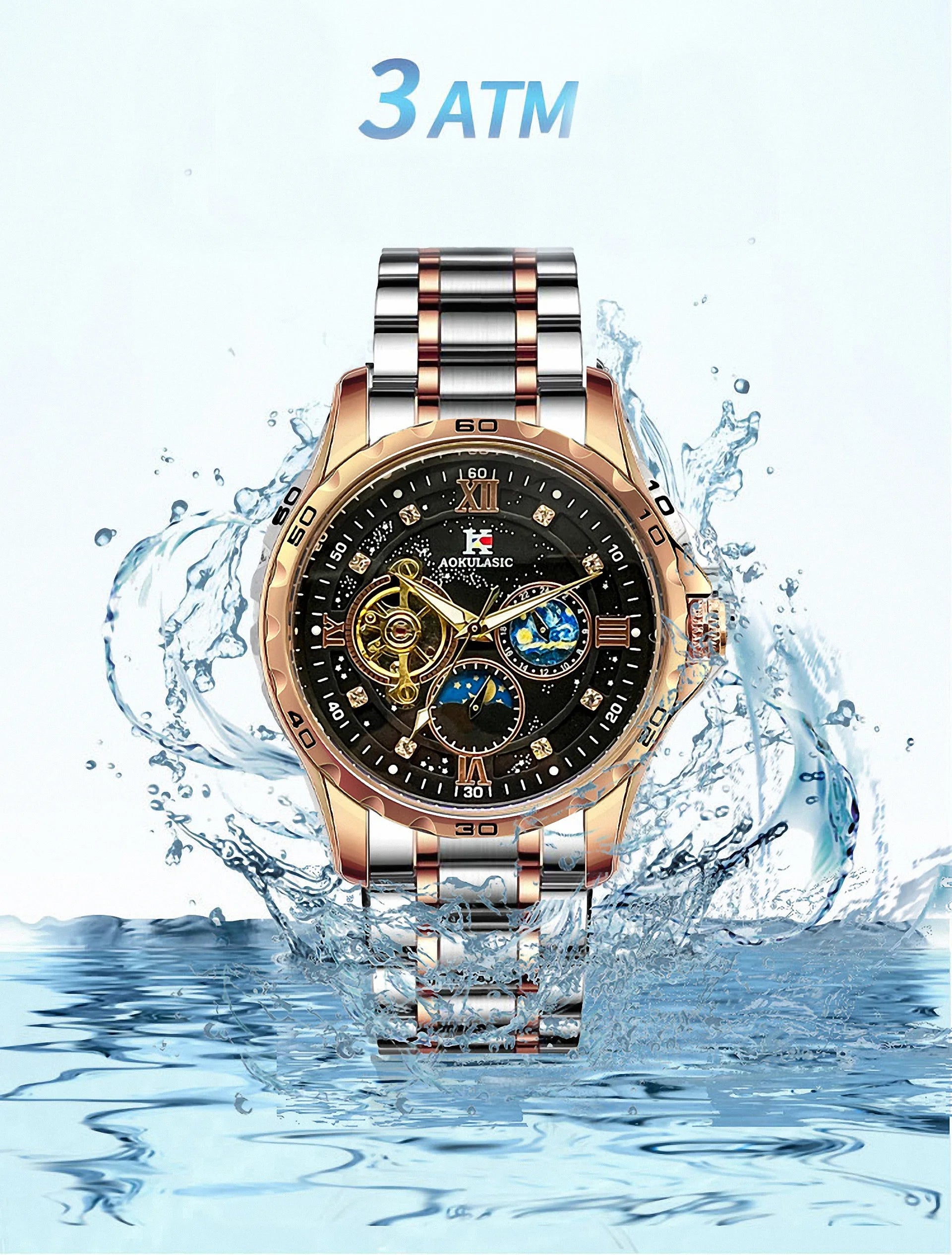 Tourbillon Skeleton Mechanical Watches Starry Sky Moon Phase Diamond Multi Shop24