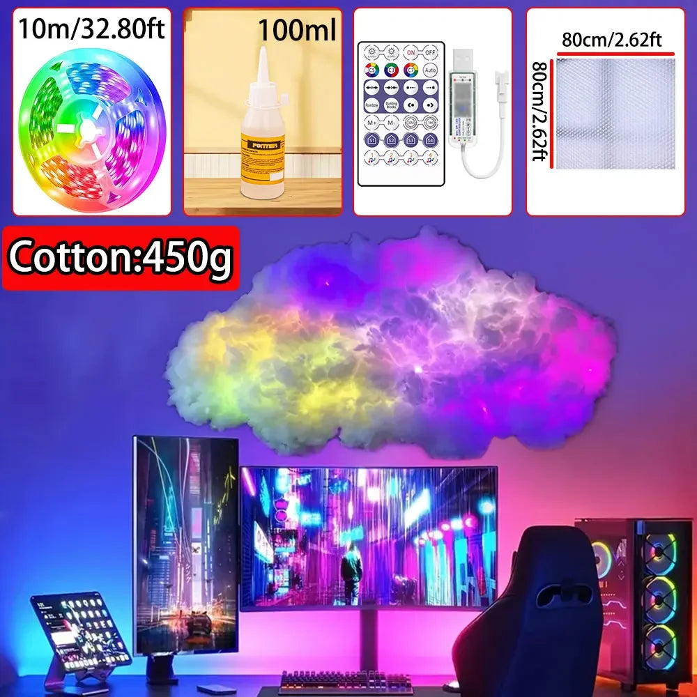 3D Big Cloud Lightning Light 360 Degree Wireless Remote APP Music Sync Multicolor - Multi Shop24