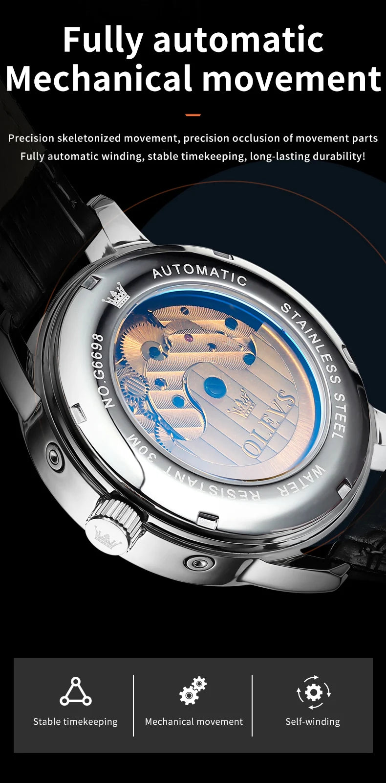 OLEVS 6698 Mens Watch Luxury Dress Brand Moon Phase Automatic Multi Shop24