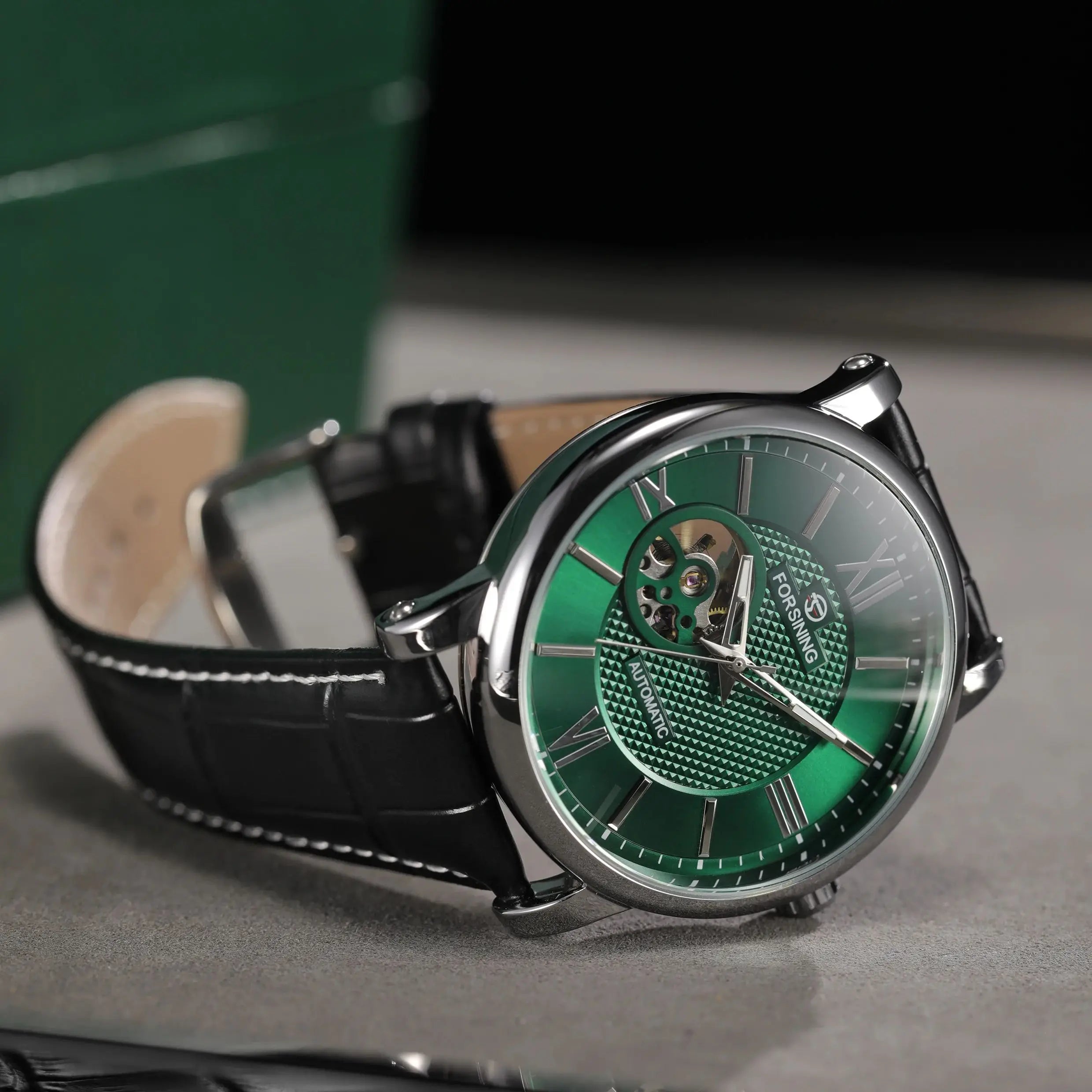 Forsining Fashion Skeleton Mechanical Watch for Men Green Multi Shop24