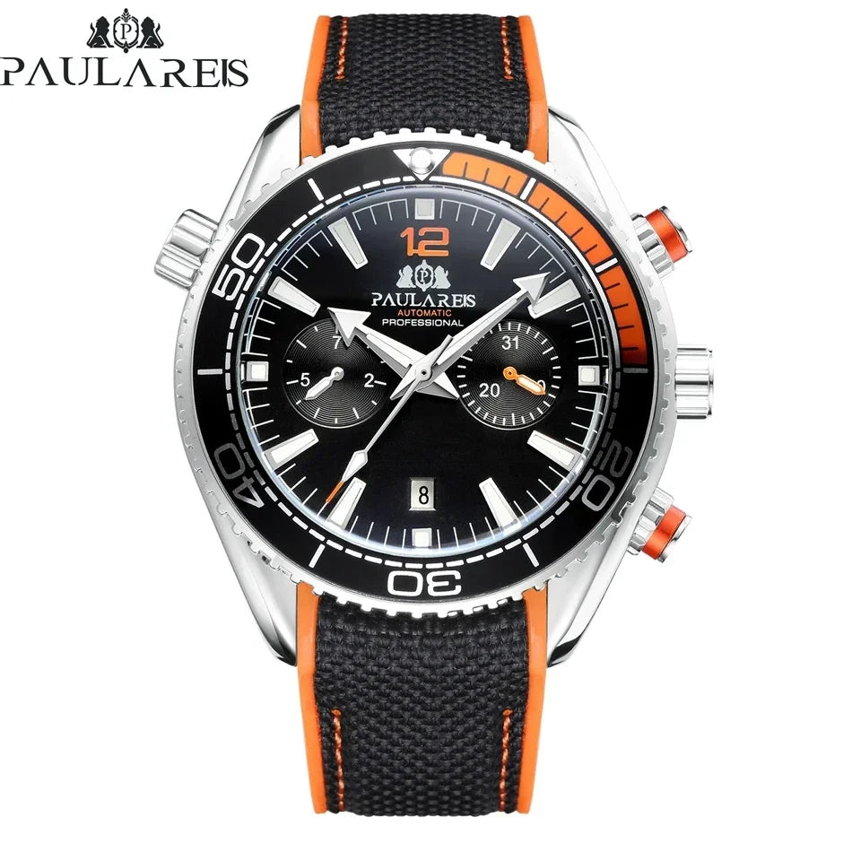 Automatic Watch for Men Mechanical Canvas Rubber Strap Orange Blue Red Multi Shop24