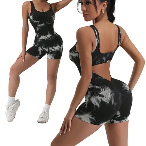 1PCS Tie Die Beautiful Back Yoga Suit Stretch Butt-Lifting Sports Jumpsuit Multi Shop24