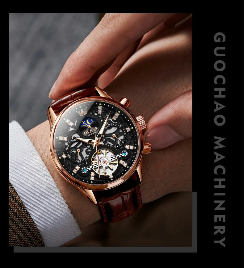 OLEVS 6658 Mens Watch Business Leather Strap Reloj Multi Shop24