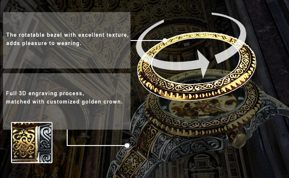 WINNER Vintage Engraved Skeleton Mechanical Watch for Men Multi Shop24