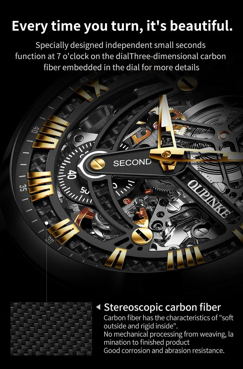 OUPINKE 3173 Original Leather Strap Automatic Hollow Mechanical Wristwatch for Men Multi Shop24