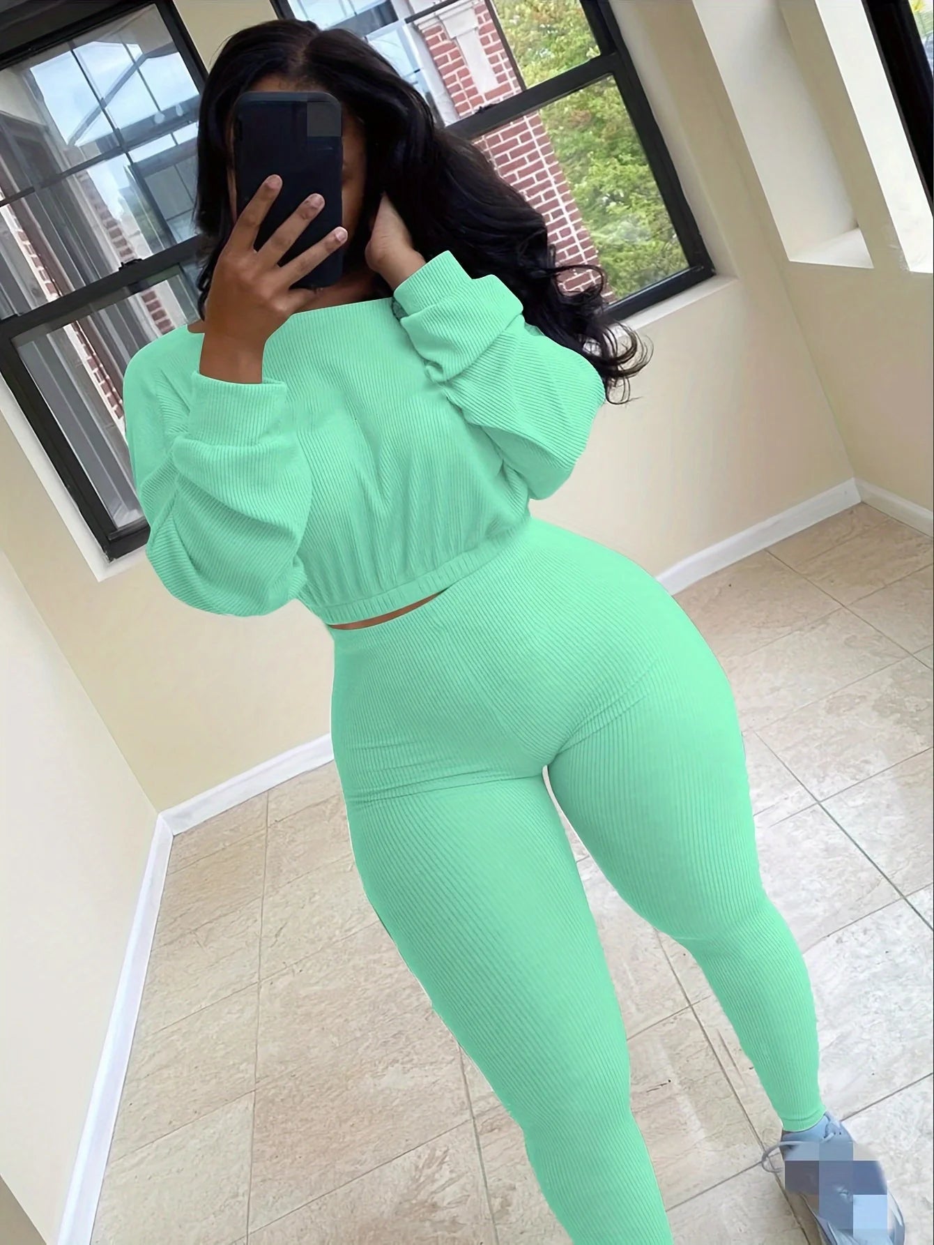 Letter Embroidery Women Two Piece Ribbed Tracksuits Fall Spring Long Sleeve Sweatshirt and Skinny Pants Set MultiShop24