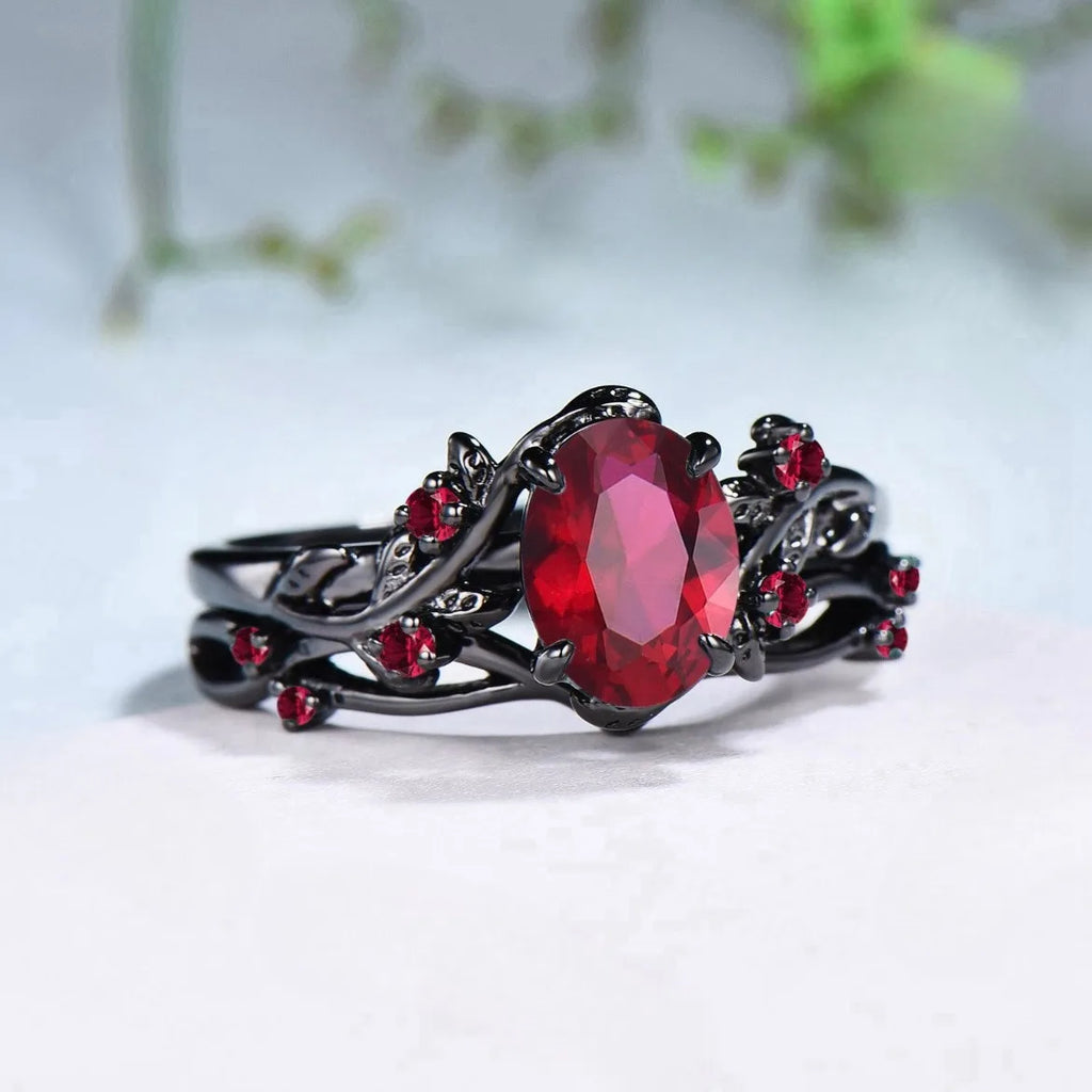 Charm Couple Rings Romantic Women Red Rhinestones Rings Set Trendy Men Stainless Steel Celtic Dragon Rings Wedding Band Jewelry - Multi Shop24