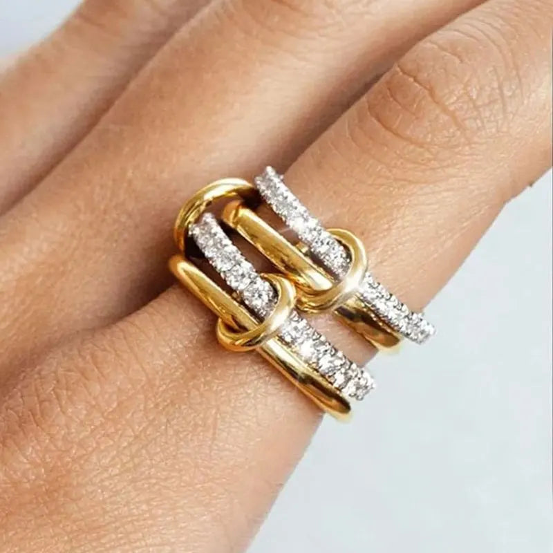 A Niche Two-Color Four-Ring Copper Jewelry Ring, Hypoallergenic, Ins Style, Stacking Artifact, Suitable For Young Wome Jewelry MultiShop24