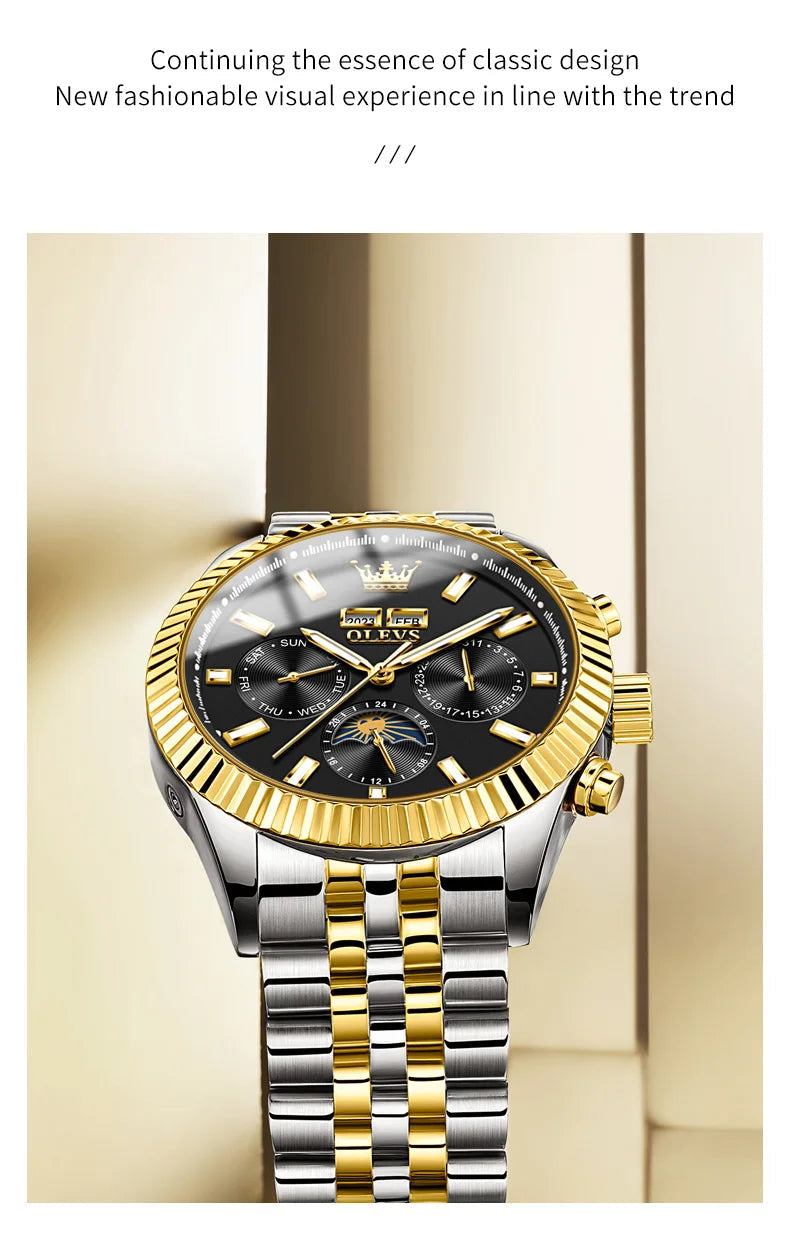 OLEVS 6688 Luxury Mens Watch Dual Calendar Automatic  30M Waterproof Luminous Top Multi Shop24