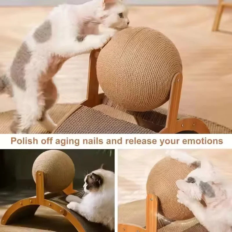 Wooden 2-in-1 Cat Scratcher, Ferris Wheel Vertical Scratching Ball, Sisal Ball Multi Shop24