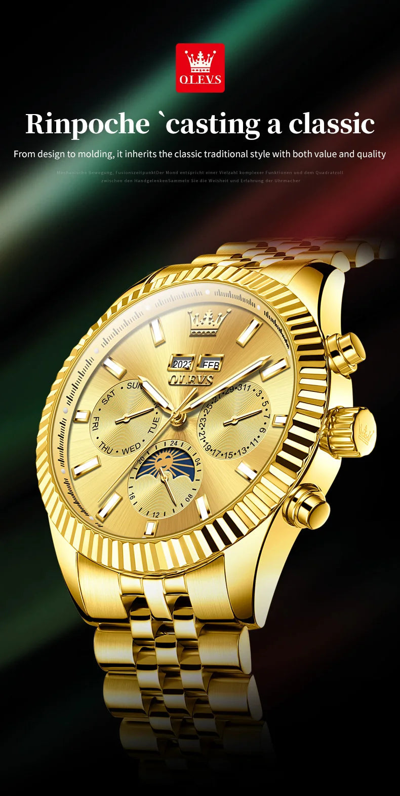 OLEVS 6688 Luxury Mens Watch Dual Calendar Automatic  30M Waterproof Luminous Top Multi Shop24