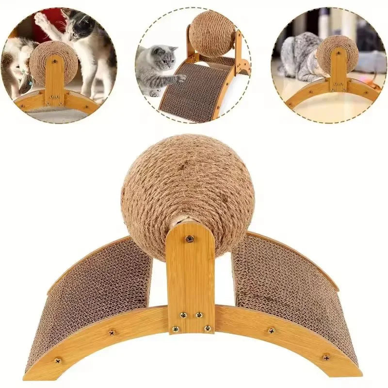 Wooden 2-in-1 Cat Scratcher, Ferris Wheel Vertical Scratching Ball, Sisal Ball Multi Shop24