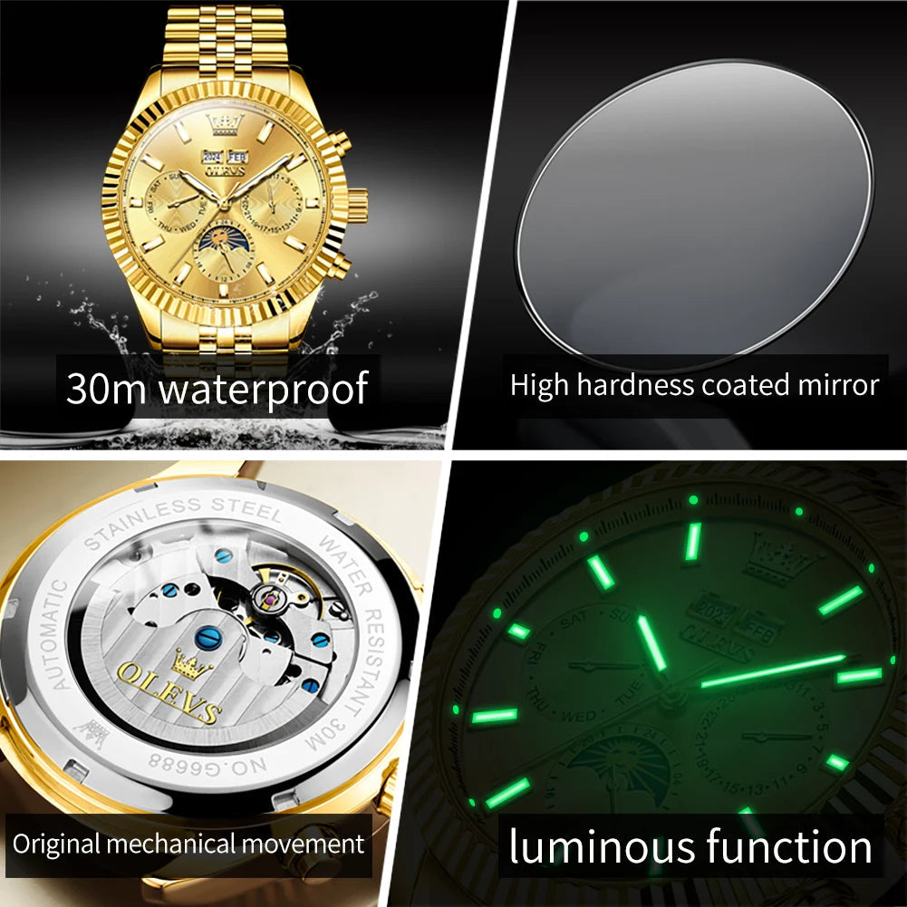 OLEVS 6688 Luxury Mens Watch Dual Calendar Automatic  30M Waterproof Luminous Top Multi Shop24