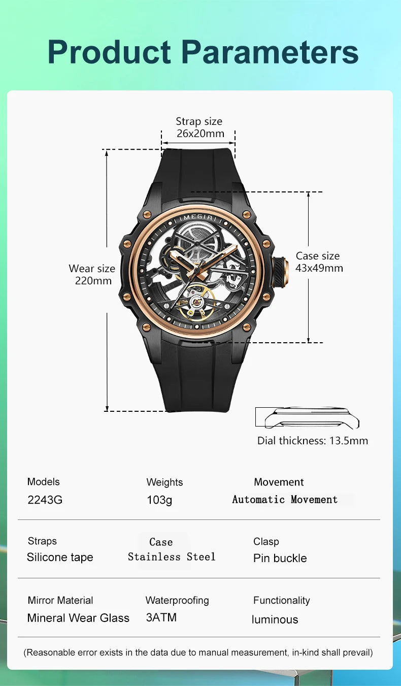 MEGIR Skeleton Dial Automatic Mechanical Watch Men Multi Shop24