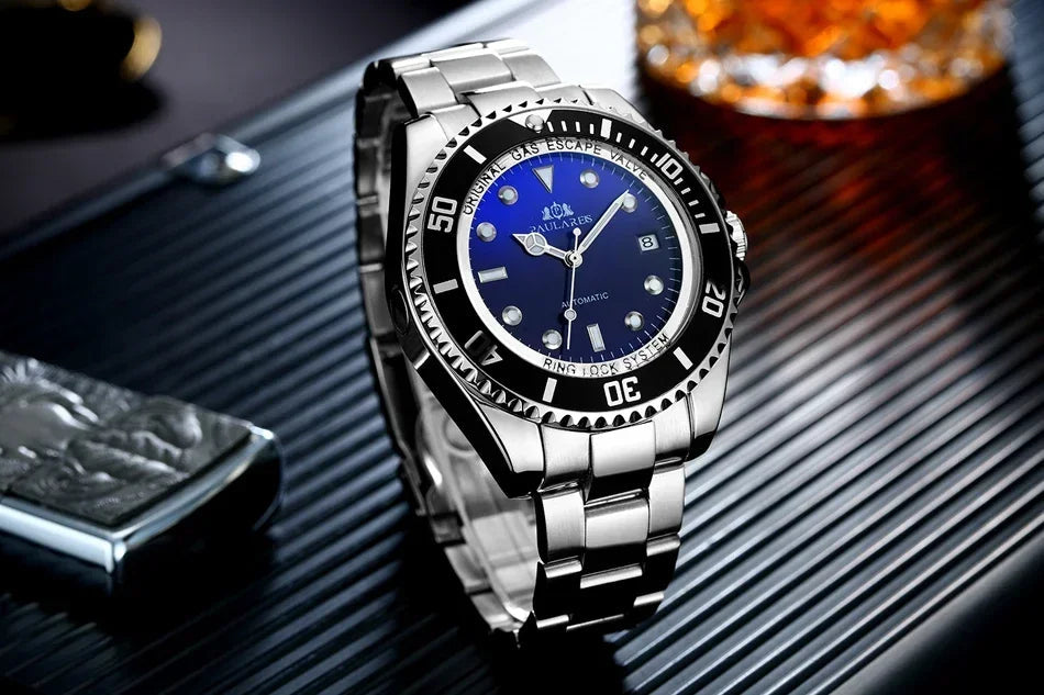 Automatic Men Watch Mechanical Self Wind Movement Stainless Steel Gold Multi Shop24