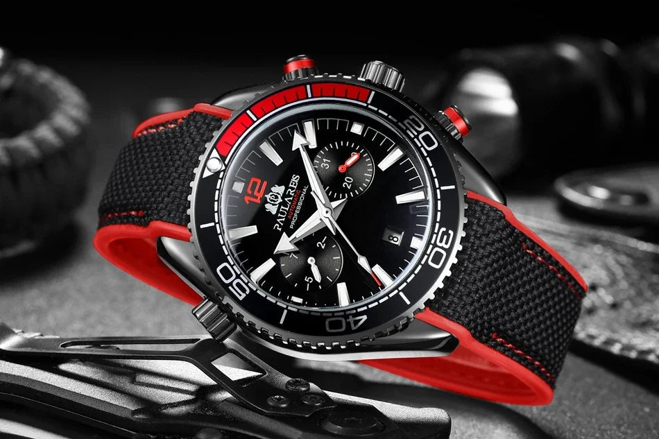 Automatic Watch for Men Mechanical Canvas Rubber Strap Orange Blue Red Multi Shop24