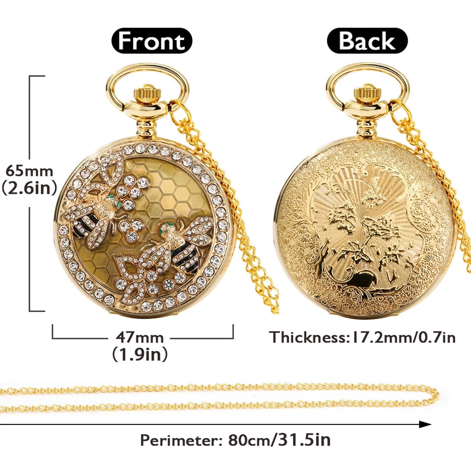 Crystal Diamond Bee Flowers Quartz Pocket Watch Multi Shop24