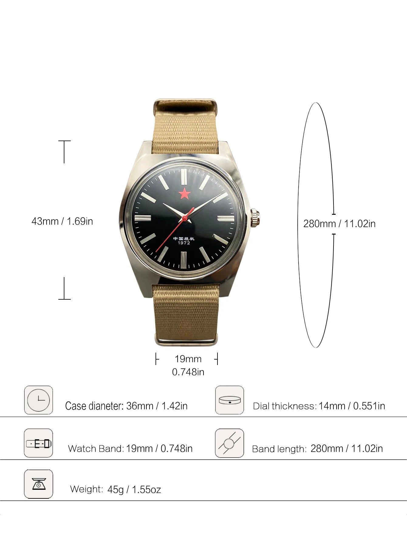 Red Stars 36MM Hand-Wind Mechanical Watch Multi Shop24