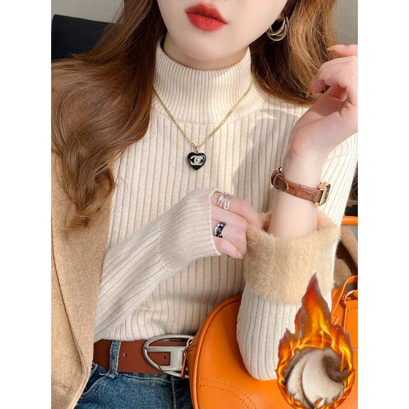 Women's Turtleneck Sweater Winter 2026 Retro with Velvet Lining Thickened Inner Wear Thermal Knitting Bottoming Shirt Pullovers MultiShop24