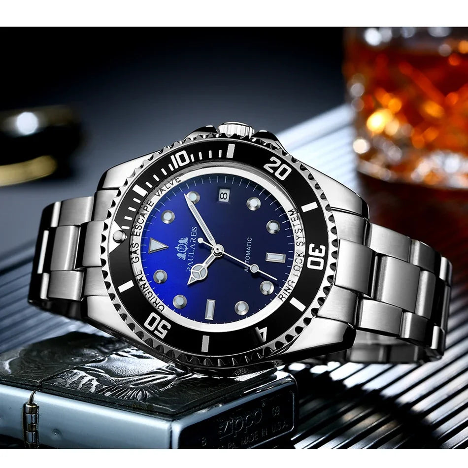 Automatic Men Watch Mechanical Self Wind Movement Stainless Steel Gold Multi Shop24