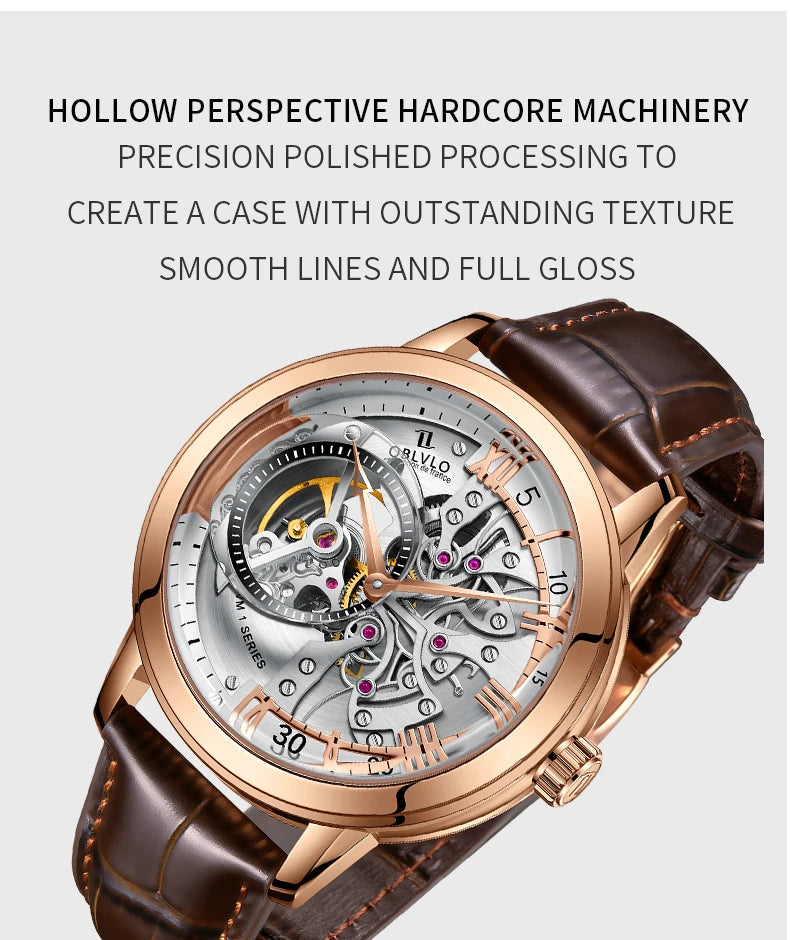 OBLVLO Luxury Retro 45mm Dial Skeleton Automatic Watches For Men Multi Shop24