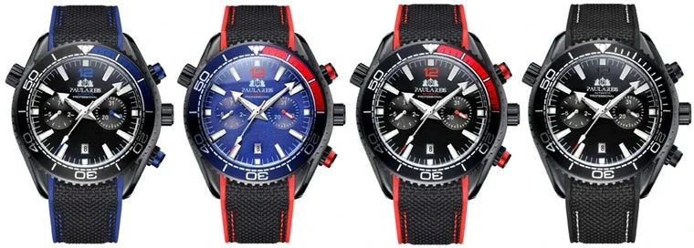 Automatic Watch for Men Mechanical Canvas Rubber Strap Orange Blue Red Multi Shop24
